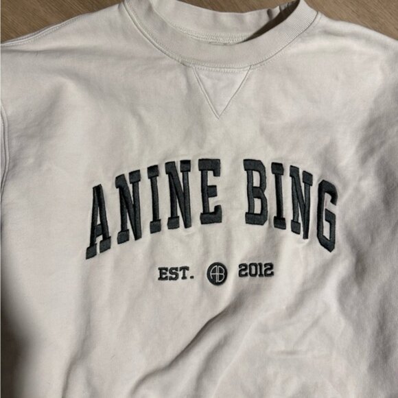 ANINE BING Sweatshirt Cream/Green Small Excellent Condition - Picture 2 of 5